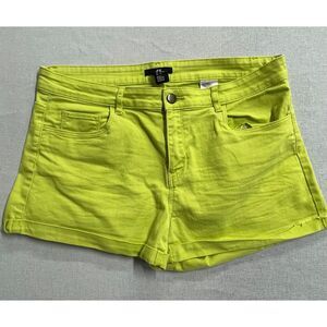 H&M Neon Green Denim Shorts Womens Size 10 Stretch Cuffed Summer